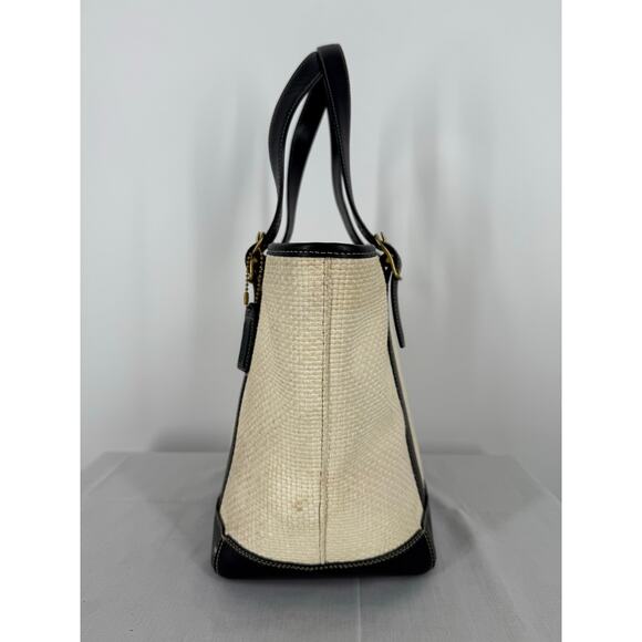 Coach Natural Straw and Patent Leather Bucket Tote 8908 - Picture 10 of 15